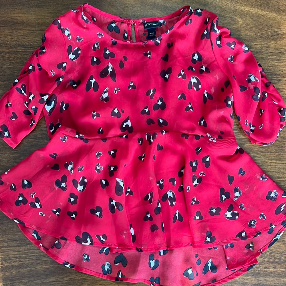 Girls’ Art Class Red leopard peplum top 1/4 sleeves size M 7/8